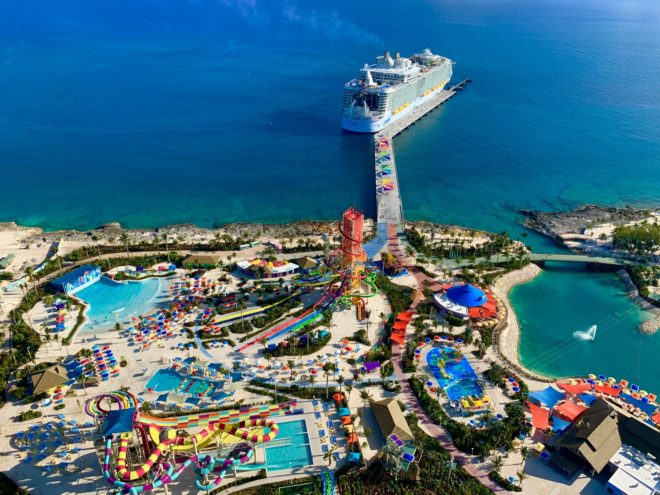 Airplane view from CocoCay, Berry Islands, Bahamas